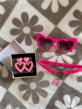 Pink Barbie Heart Accessories - Earrings, Sunglasses & Choker Bundle